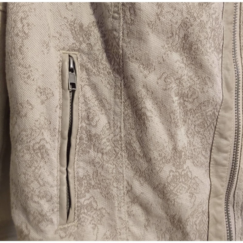 Free People Tan Brocade Vegan Leather Moto Jacket Size 6 - Picture 4 of 7